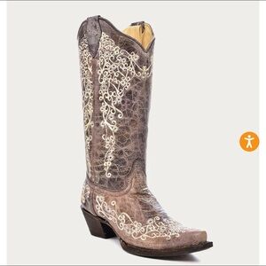 Corral A1094 - WOMEN'S BONE COLOR FLORAL EMBROIDERY COWBOY BOOT size 7